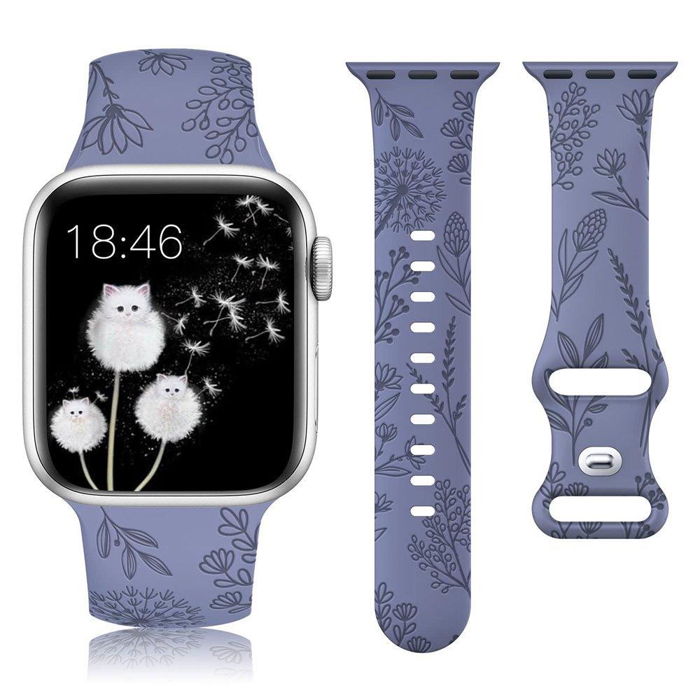 Löwenzahn-Blumenmuster-Band für Apple Watch 38 mm 40 mm 41 mm Blumengraviertes Silikonarmband für iWatch 9/8/7/6/5/4/3/SE