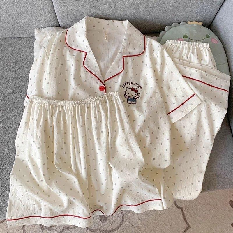 

Live stream popular summer pajamas women s short-sleeved shorts trousers cloud cotton lapel cardigan loose loungewear set M