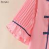 ZANZEA Women Casual Stand Collar Flare Half Sleeve Loose Blouse