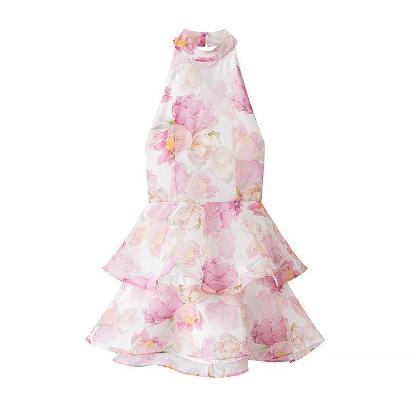 

Kaslead New Women clothes Western Style Fashion Print Slim fit V-neck Flower Bud Skirt Hem Dress Image color L