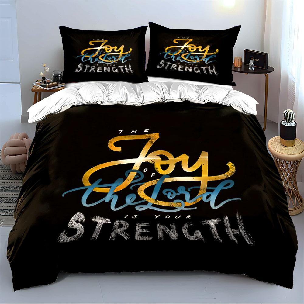Joy of the Lord Typography Bedding Duvet Cover Set Duvet Cover Pillowcases (1*Duvet Cover 2*Pillowcases, without duvet insert)