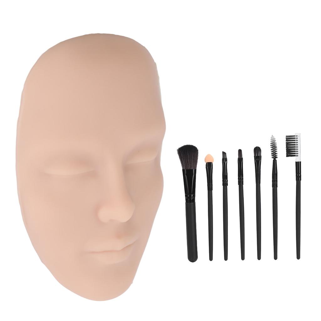 3D Makeup Practice Face Board Realistic Reusable Silicone Cosmetic Mannequin Face with 7PCS Brush for Beginner Medium