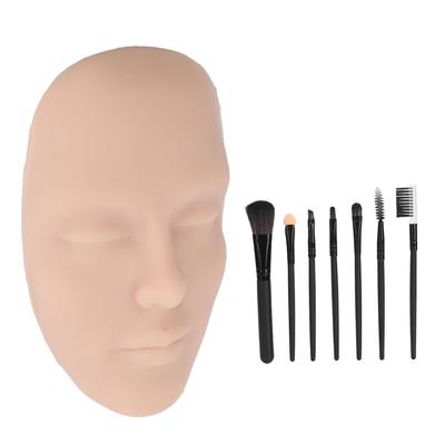 3D Makeup Practice Face Board Realistic Reusable Silicone Cosmetic Mannequin Face with 7PCS Brush for Beginner Medium