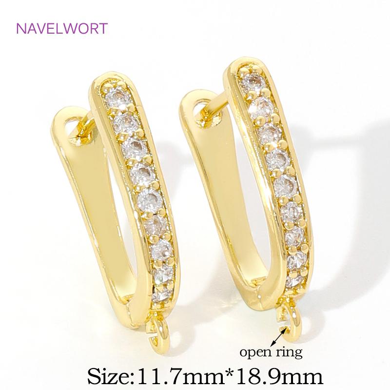 18K Gold Plated Brass Shvenzy Earwires Inlaid Zircon Earring Fixtures,Fastener For Earrings,For DIY Earring Making Accessories