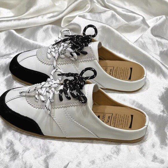 Leather casual bag head half-drag soft-soled Muller one-pedal lazy thick-soled flat-bottomed silver Agande training board shoes women