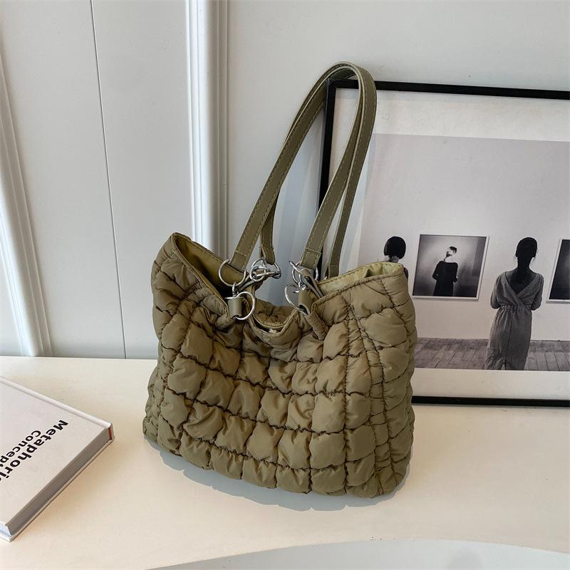 Rauten Stickgarn Wolkenbeutel Daunen Baumwollkleidertasche Lässig Plissiert Große Kapazität Tragbare Tote Schulter Damentasche