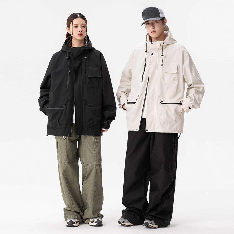 Giacca con cappuccio da coppia per esterni Giacca impermeabile multicolore casual