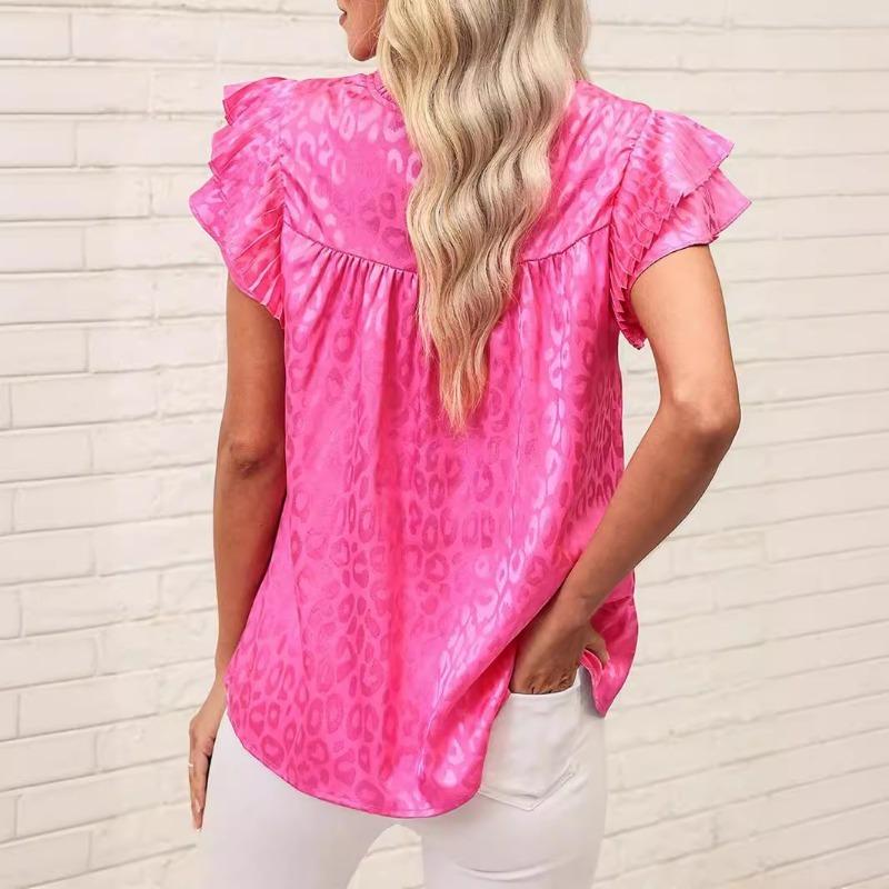 Summer New Fashion Leopard Printed Casual Shirts Women Summer Tops Flying Sleeve Slim Fit Casual Blouse for Women Elegant Solid Pullover Shirt 26626