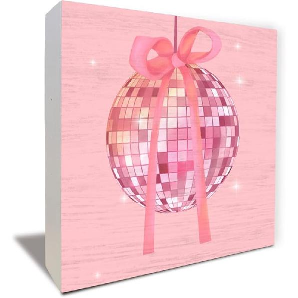 Pink Bow Coquette Wooden Box Sign, Coquette Room Decor, Dorm Room Essentials for Girls, Girly Ribbon Bow for Girls Room Dorm College Bedroom Desk