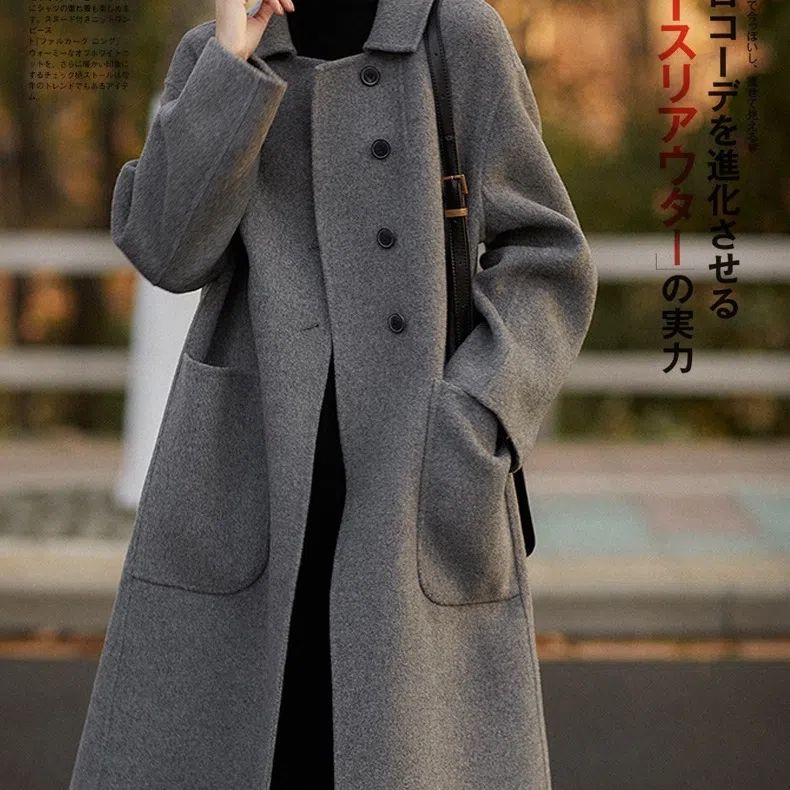 Autumn Winter Women's Mid-Length Woolen Coat Loose Versatile Trench Coat Woolen Outer Wear Top
