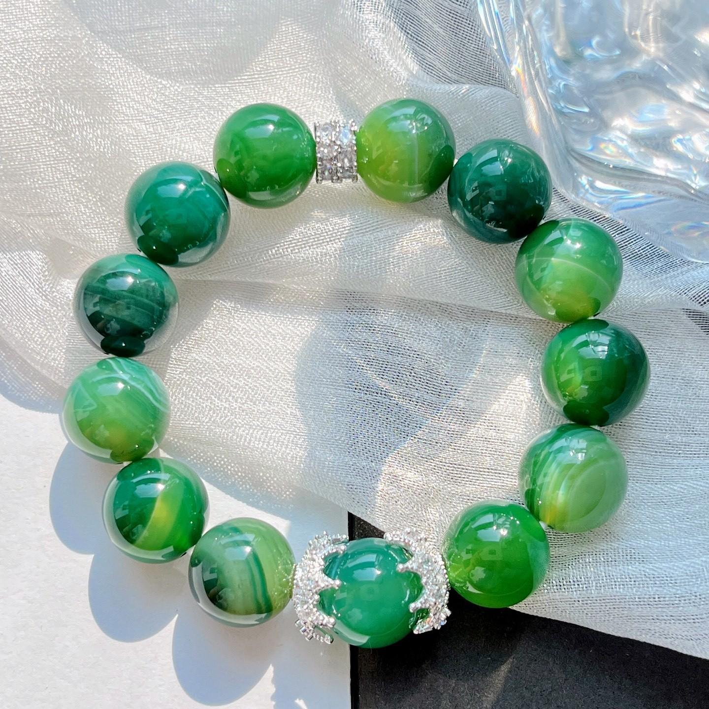 14Mm Large Particle Natural Chalcedony Design Bracelet Bracelet