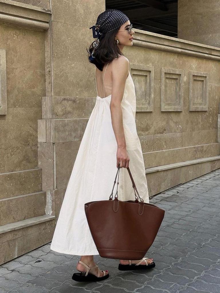 2023 Apricot Sleeveless Off-Shoulder Pullover Sling Dress - European & American Summer Fashion