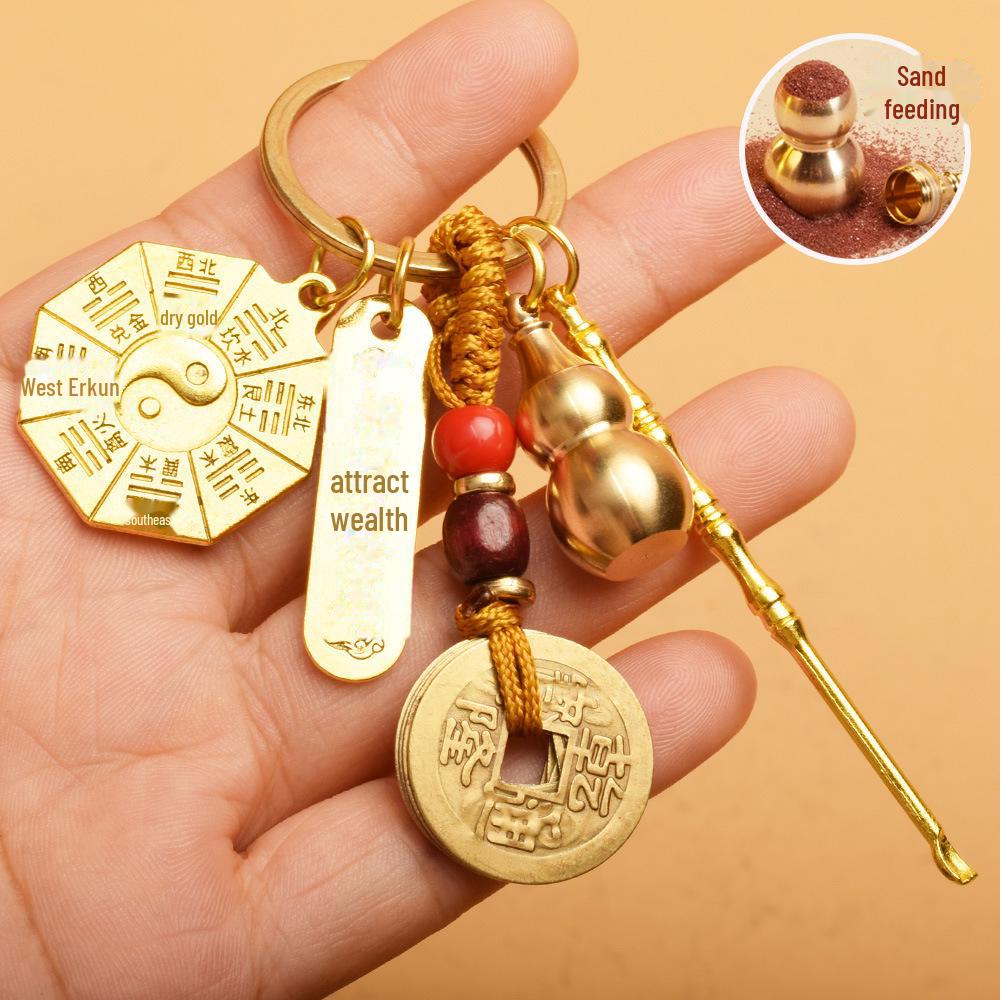 

Брелок-амулет: Монеты пяти императоров, тыква, счеты, башня Вэньчан, денежный мешок, Будда, совок для мусора, ложка для ушей, подвеска с изображением живописного места