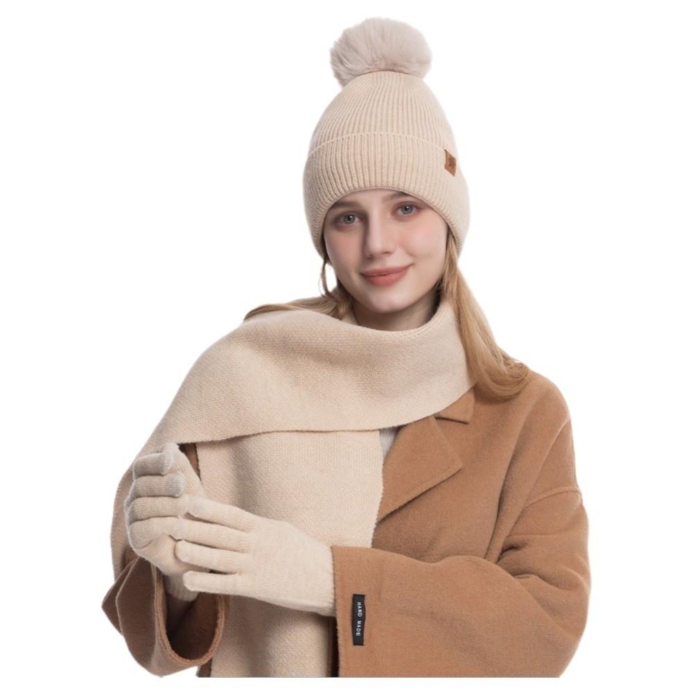 3Pcs/Set Thicken Knit Beanie Snood Set Plush Lining Touchscreen Gloves for Men Women