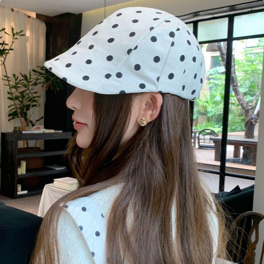 Y2k Forward Cap Thin Newsboy Cap Personality Polka Dot Beret  Outdoor