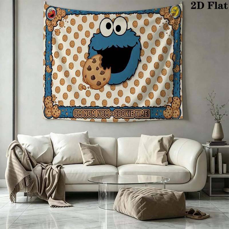 Cookie Monster Wall Tapestry Aesthetic Wall Hanging Printed Fabric Blanket Decorative Tapestries for Bedroom Living Room Home Decor