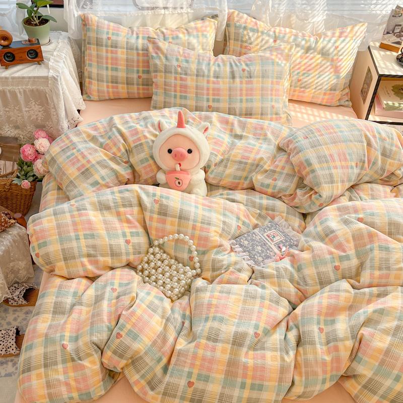 

Plaid Duvet Cover Set with 2 Pillowcases, Breathable Ultra-Soft Bedding Set for Single/Couple Size Bed, Comforter Cover Set 150x200cm(59x79 in)