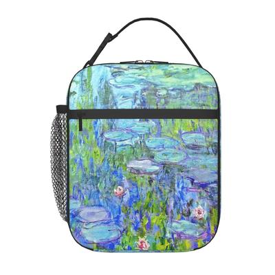 Female Long Water Lilies Claude Monet Insulated Lunch Bag for Women Kids Leakproof Food Boxes Thermal Lunch Box Tote