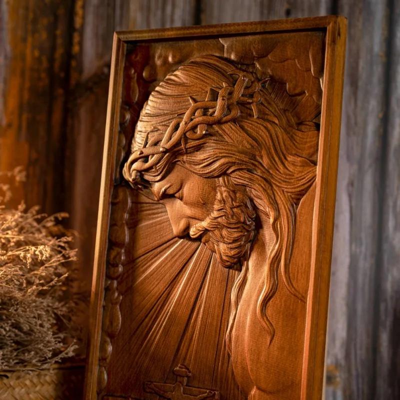 Religious Figure Jesus Statue of Jesus Crucifix for Home Decor, Christian Wall Hanging, Solid Wood Plaque, Christian Gift