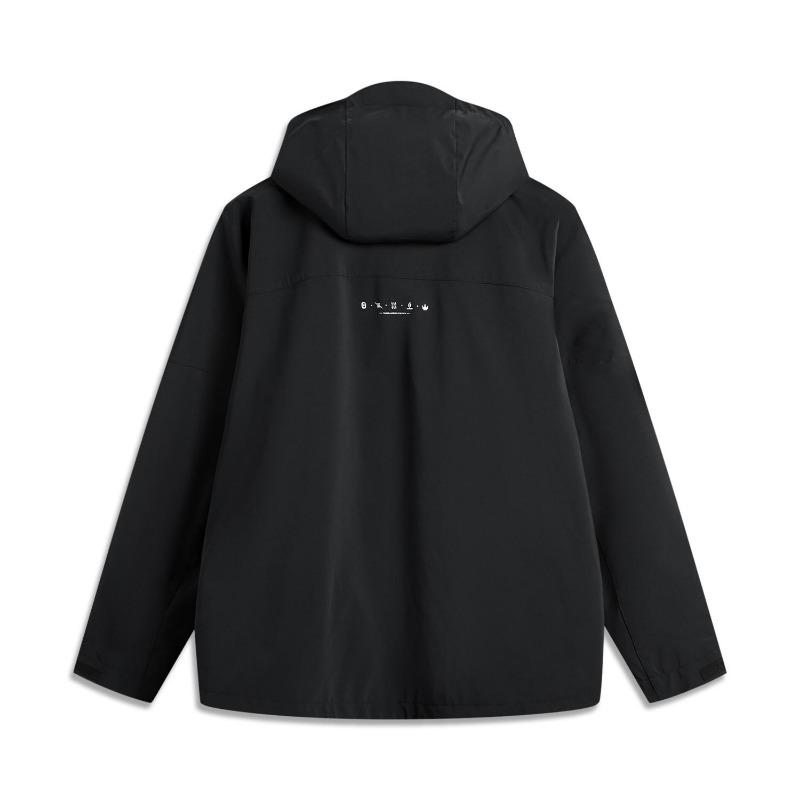 Li Ning Sports Trend Series Lettered Hooded Fleece Loose Long Sleeve Windbreaker Men Outerwear Black AWBU031-2