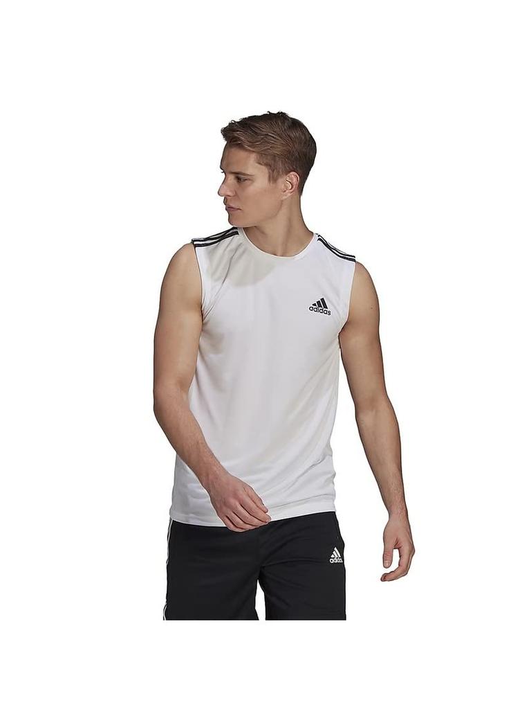 Adidas Sleeveless Tank D2M White Equivalent to Japanese Size 2L Men's Top, 3-Stripes, (GM2158),