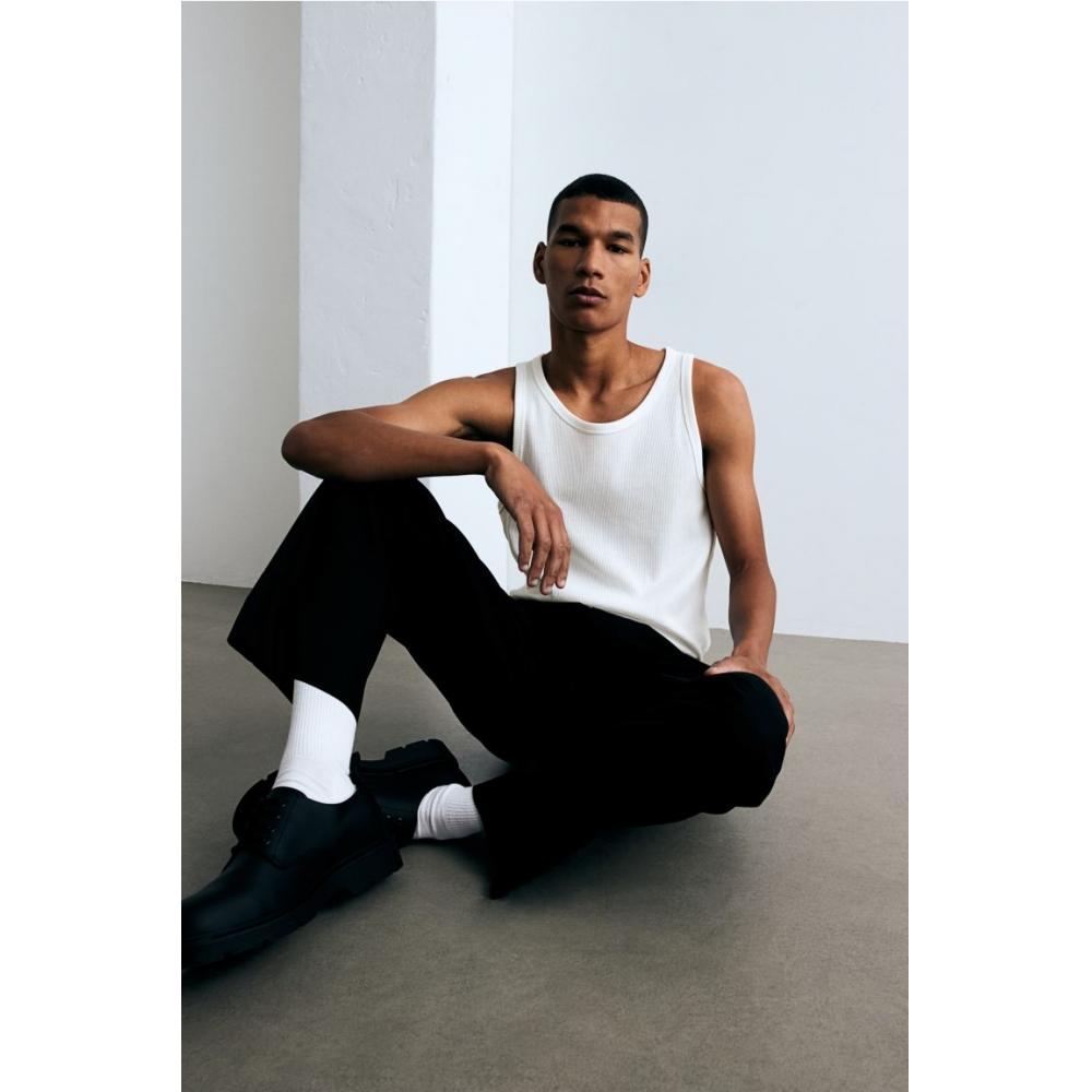H M sliM Fit Ribbed Sleeveless Top wHite