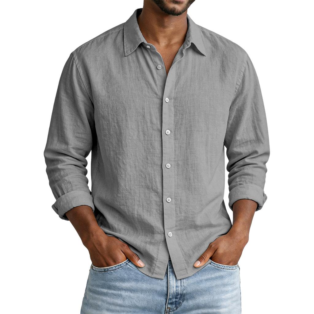 Men Long Sleeve Button Down Linen Shirt Classic Fit Lightweight Breathable Casual Shirt for Everyday Wear