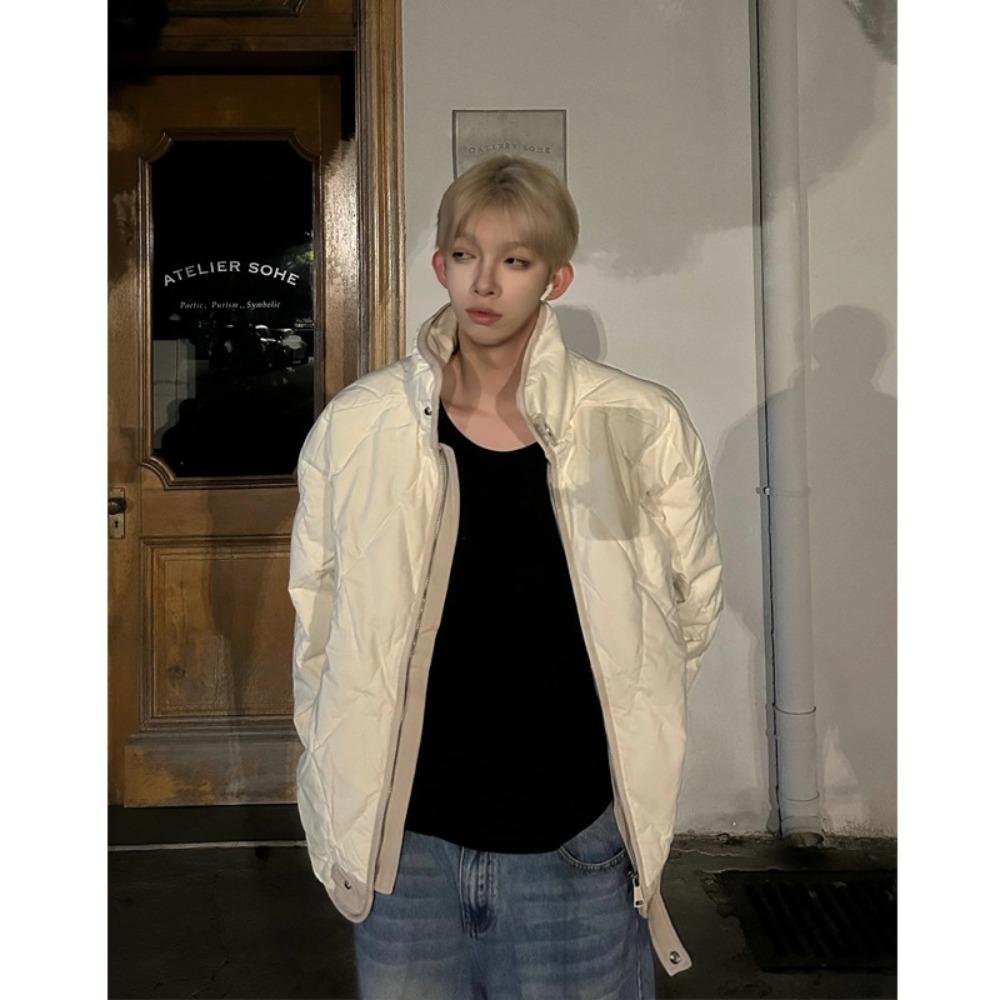 

Rhombus cotton clothes men s winter high-end stand-up collar warm cotton-padded clothes American trendy brand short jacket M