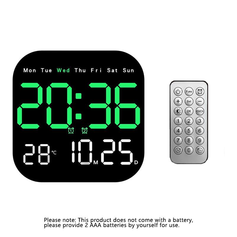 Modern Digital LED Alarm Clock with Remote Control Multi-function Digital Alarm Clock for Home&Office Desktop Wall-mounted Clock зелёный