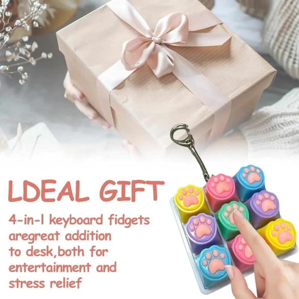 Funny Cat Paw Keychain 9 Keyboard Stress Relief Pendant Calm Decompression Keyring Pass Time