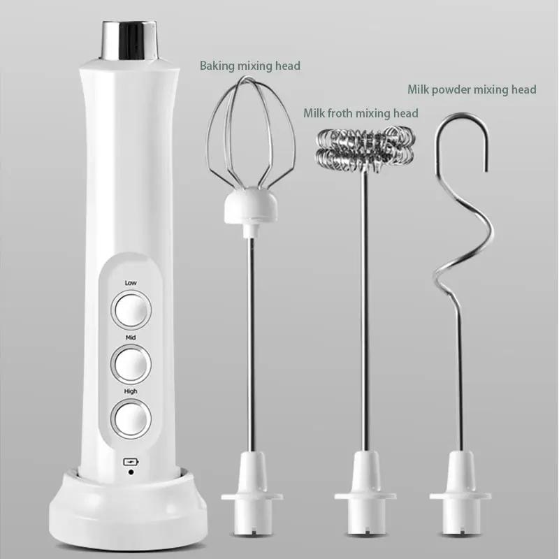 Electric Milk Frother Portable Rechargeable Foam Maker Handheld Foamer Home High Speeds Drink Mixer Coffee Frothing Wand 3 In 1