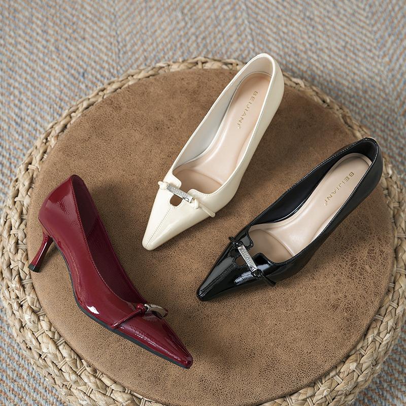 Versatile Design Patent Leather Celebrity Temperament High Heels Women's Pointed Thin Heels Single Shoes Are Not Tired of Spring