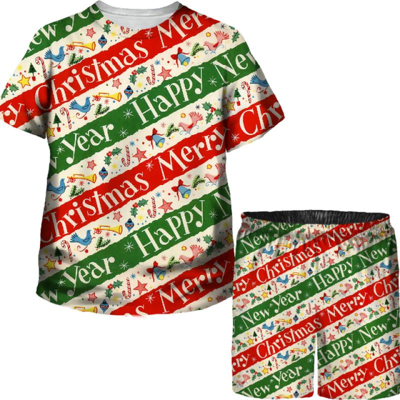 Boys Girls Funny Christmas T Shirts Shorts Sets Xmas Santa Claus 3D Printed Tees/Suits Kids Holiday Party Vacation Clothing Set