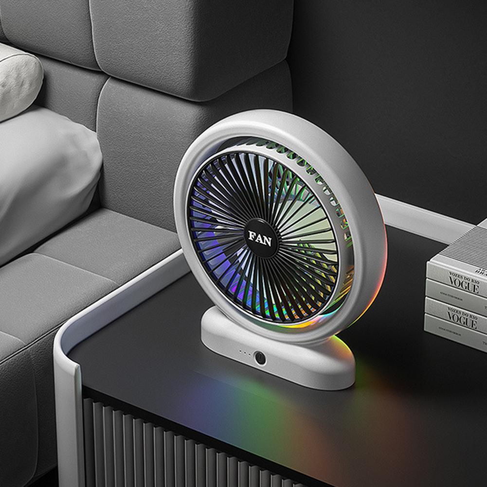 USB Quiet Fan Rechargeable with Colorful Light Small Cooling Fan Low Noise Portable Table Fan 3 Speeds for Home Bedroom Office