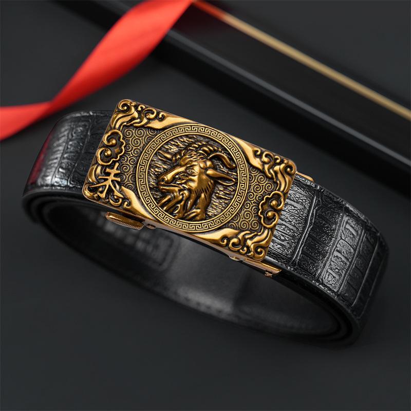 Ceinture automatique pour homme Zodiaque, style Guochao personnalisé rétro polyvalent pour personnes d'âge moyen et jeunes