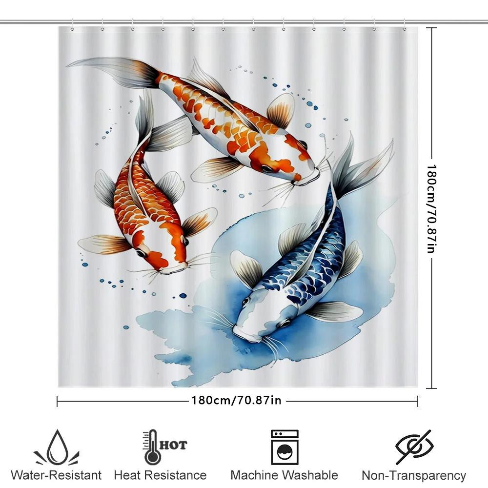 Koi Fish Shower Curtain Waterproof Fabric Decorative Print Wall Hanging for Bathroom Home Decor