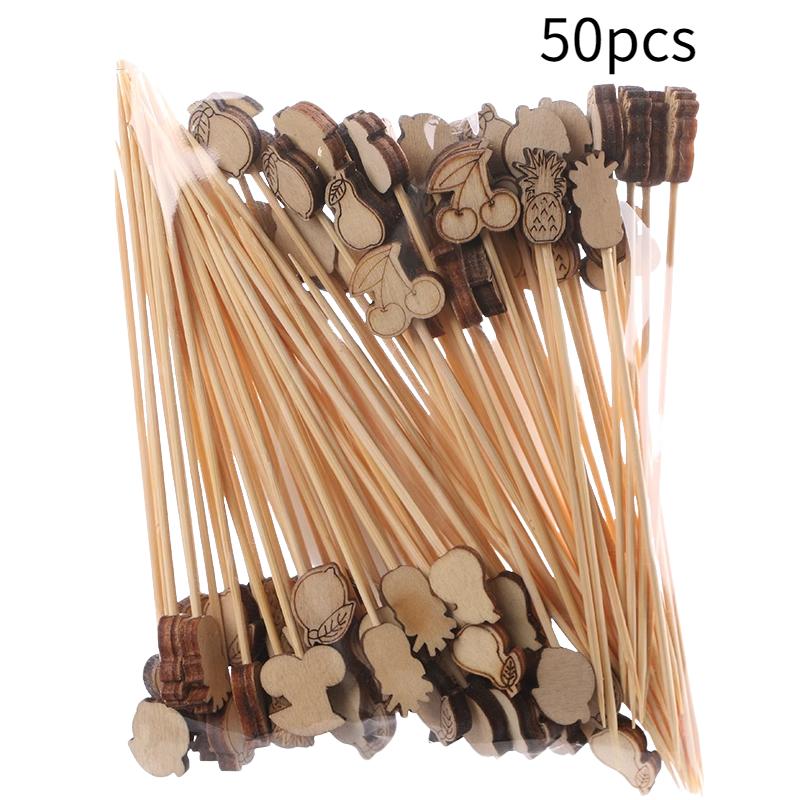 

50 шт. одноразовые бамбуковые фруктовые палочки художественные фруктовые палочки любовь цветение сливы пятиконечная звезда фруктовые палочки украшения для коктейлей бамбуковые палочки Wood color