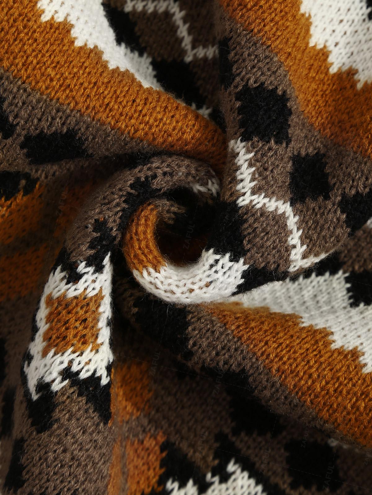 ZAFUL Мужской вязаный свитер с круглым вырезом и этническим ацтекским принтом — фото 5