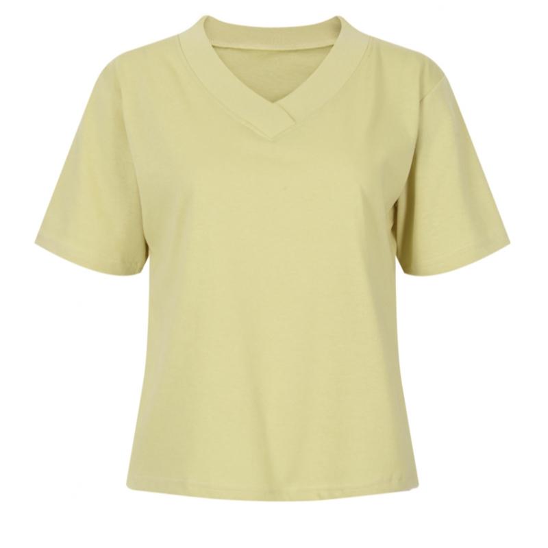 Shop   Women Wide Layered V Neck Basic Solid ShorT sleeVe T shirT whiTe Dai Wsh 