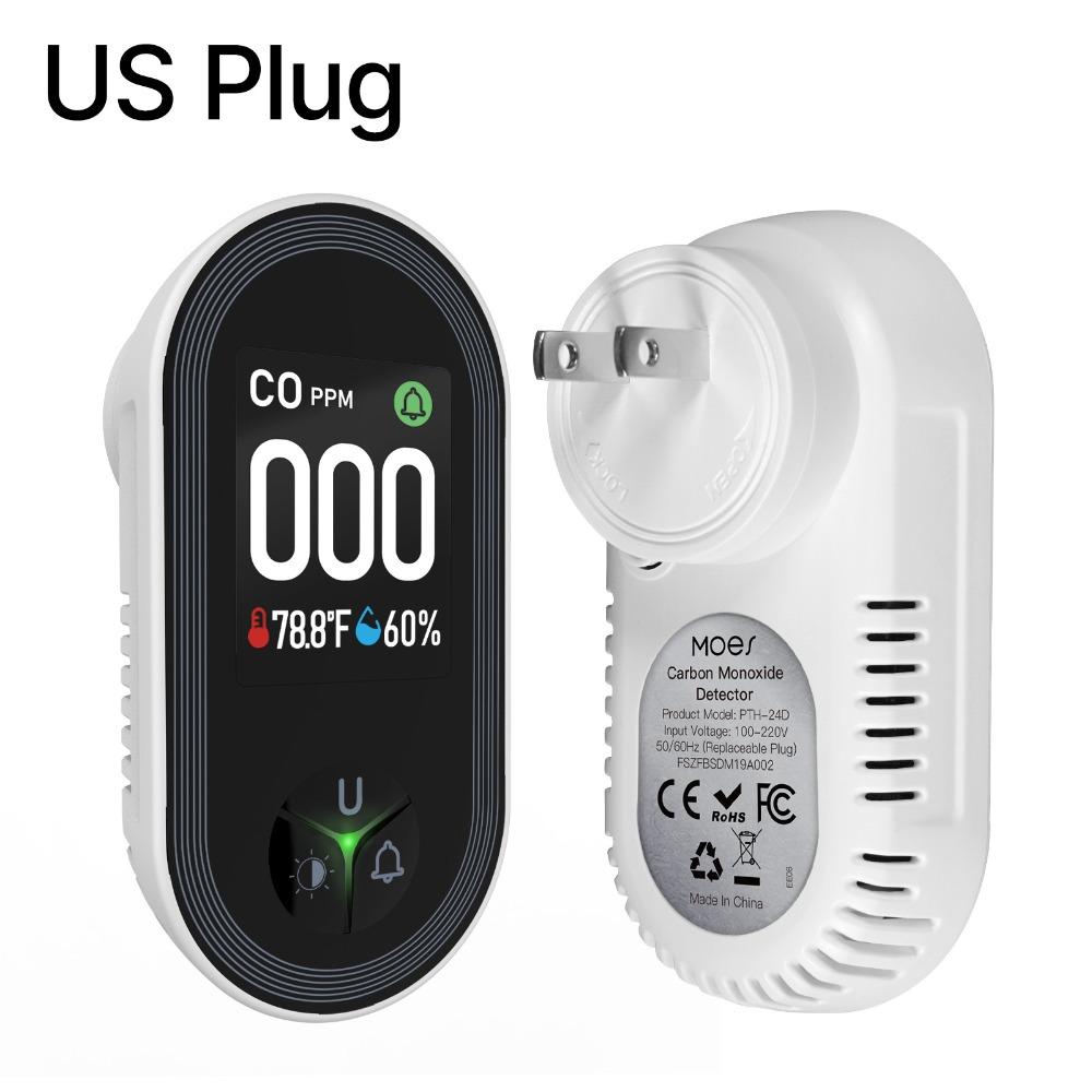 3-in-1/4-in-1 CO Detector Plug-in with Temperature & Humidity Sensor Gas Detector Built-in Alarm Digital Display