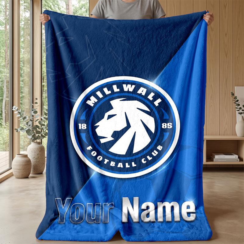 Millwall Custom Name Text Flannel Blanket Soccer Logo Personalized Fleece Throw Blanket Special Gift For Sofa Bedroom Home