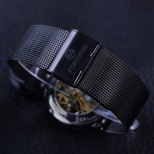 Mastop Men's Unique Skeleton Watch, Mechanical, Stainless Steel with Mesh Band, Waterproof, Luminous, Black