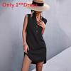 Classic Cotton Linen Sleeveless Dress With Button Details For Casual Summer Wear