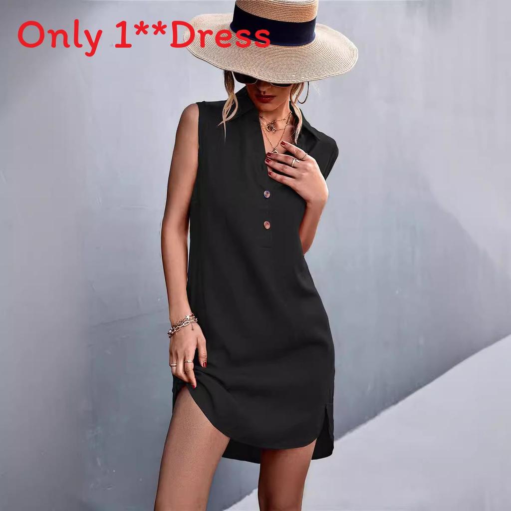 Classic Cotton Linen Sleeveless Dress With Button Details For Casual Summer Wear