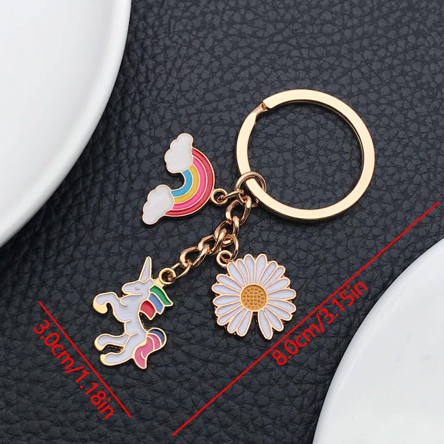 Cartoon Rainbow Unicorn Drip Oil Alloy Keychain - Cute Ornament for Girls Bags