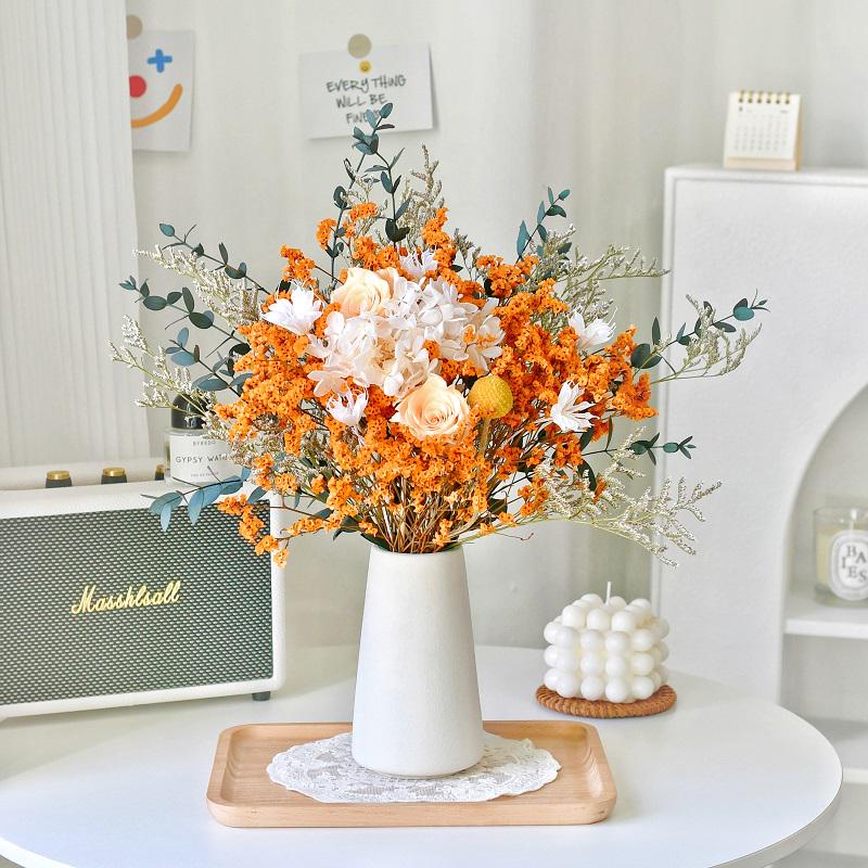 Immortal Rose Dried Bouquet: Eucalyptus, Hydrangea, Crystal Grass, and Baby's Breath for Home or Bedroom Decoration