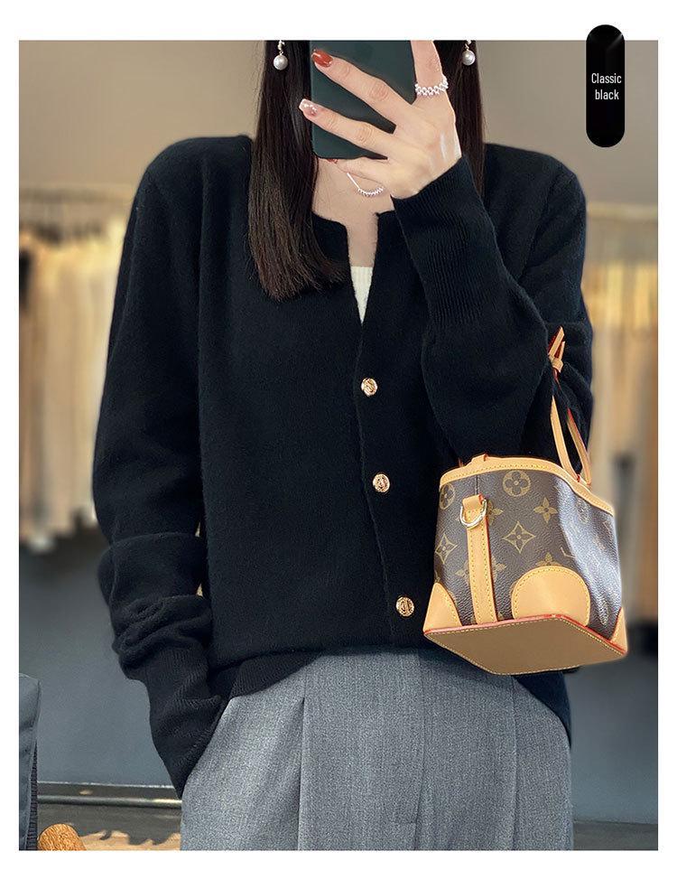 2023 Women's Pure Wool V-Neck Cashmere Cardigan - Solid Color Knit, Loose Fit