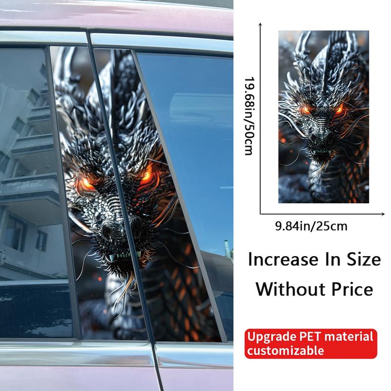 1Pair/2pcs Black Dragon Car Stickers Auto B-pillar Waterproof Durable Decals Cover Scratches