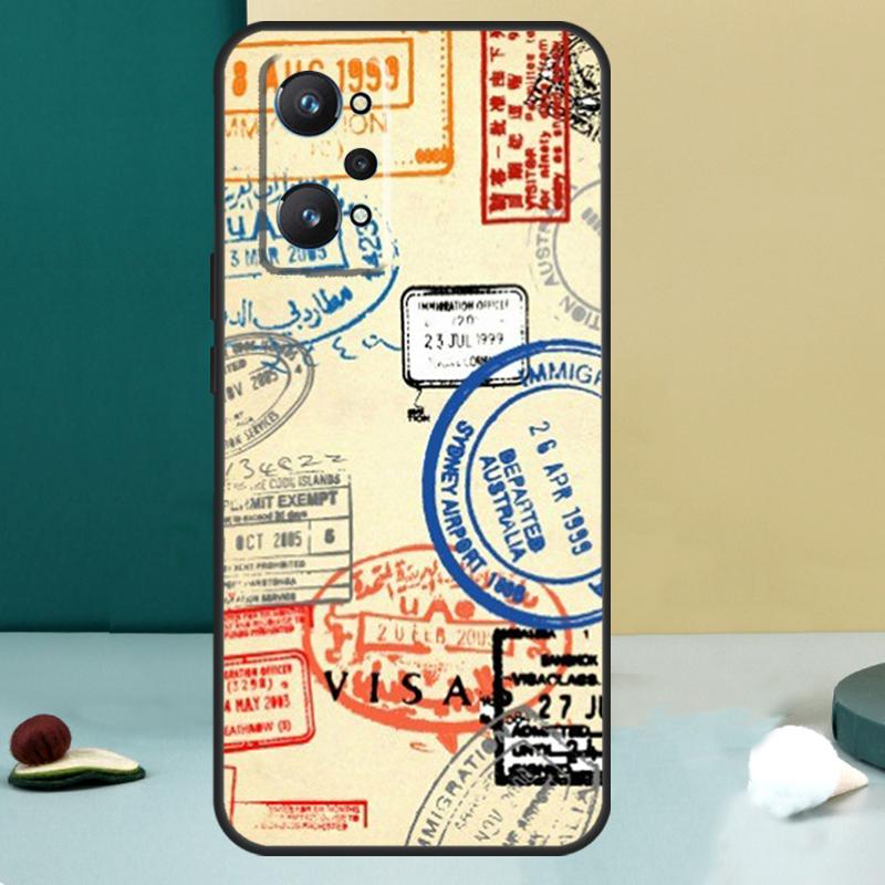 Retro Post Card Passport Stamps For Realme GT 7 Pro GT 5 6 6T C67 C61 C55 C53 C51 C21Y C25S C75 10 11 12 13 14 Pro Plus Case