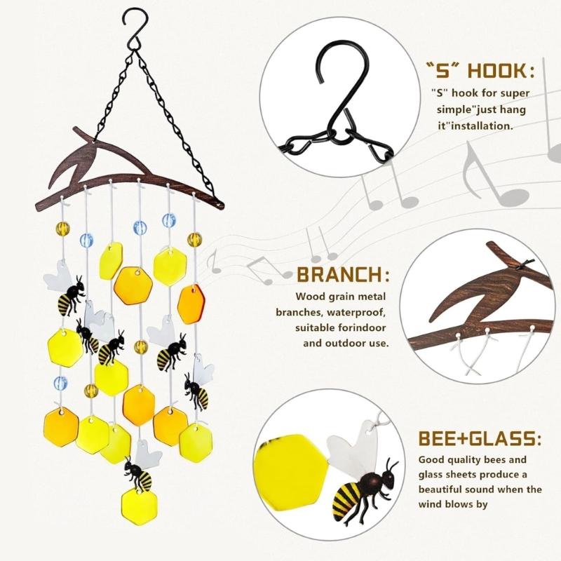 Bees Pattern Wind Chimes Glass Artisanal Craft For Porch Garden Decoration Memorial Accessories Harmonious Outdoors top sale